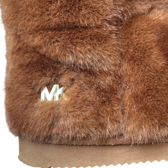 MICHAEL Michael Kors Faux Fur Stark Logo Tab Slipper Booties Brown Womens 9 $135 - Picture 2 of 7